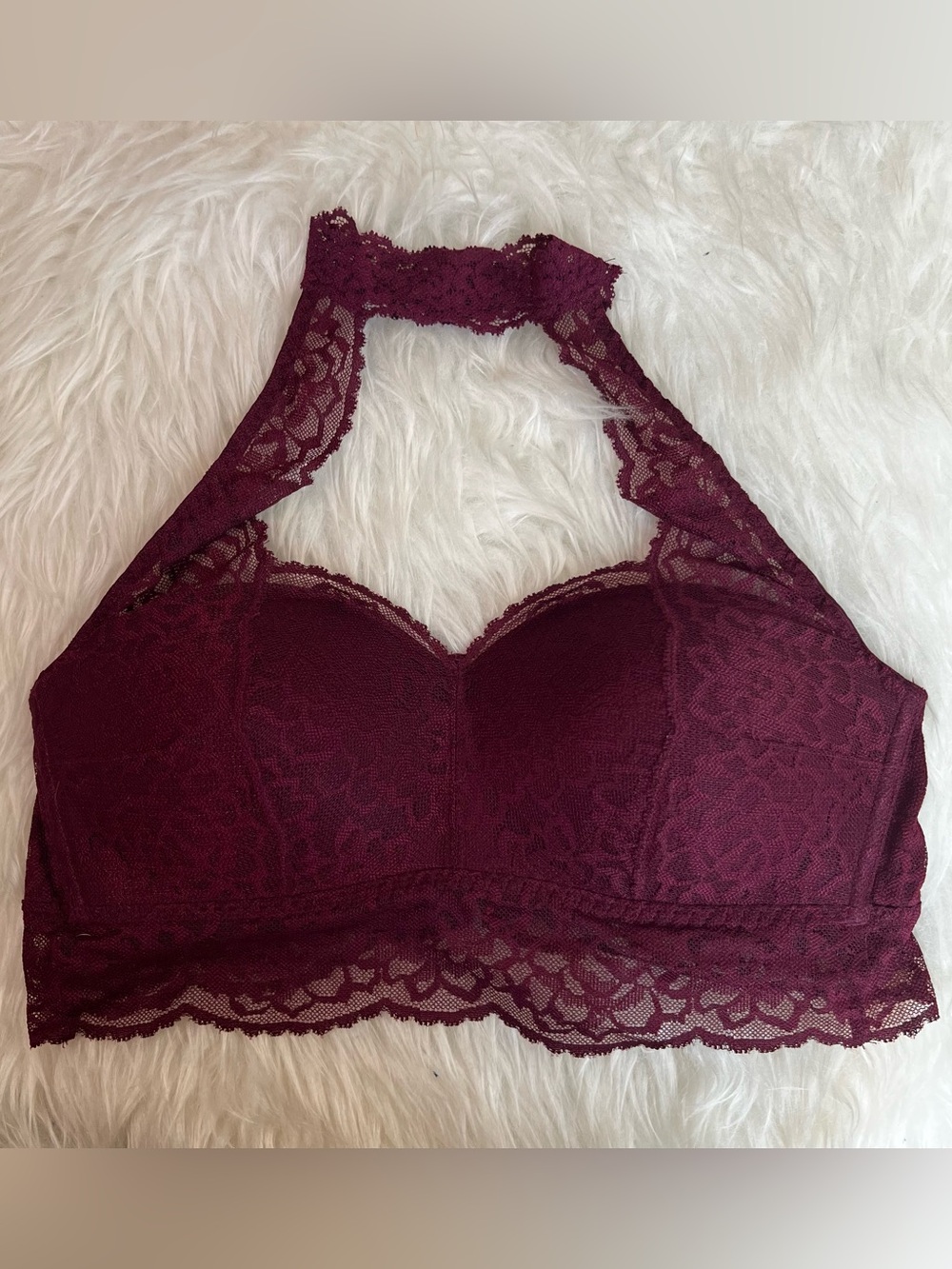 PINK Victoria's Secret Lace Halter Bralette - Burgundy Wine Size Large